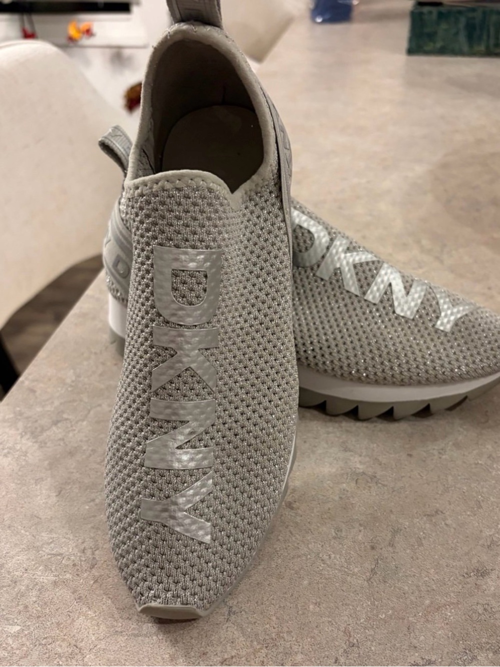 DKNY Women's Slip-On Knit Sneakers in Light Gray